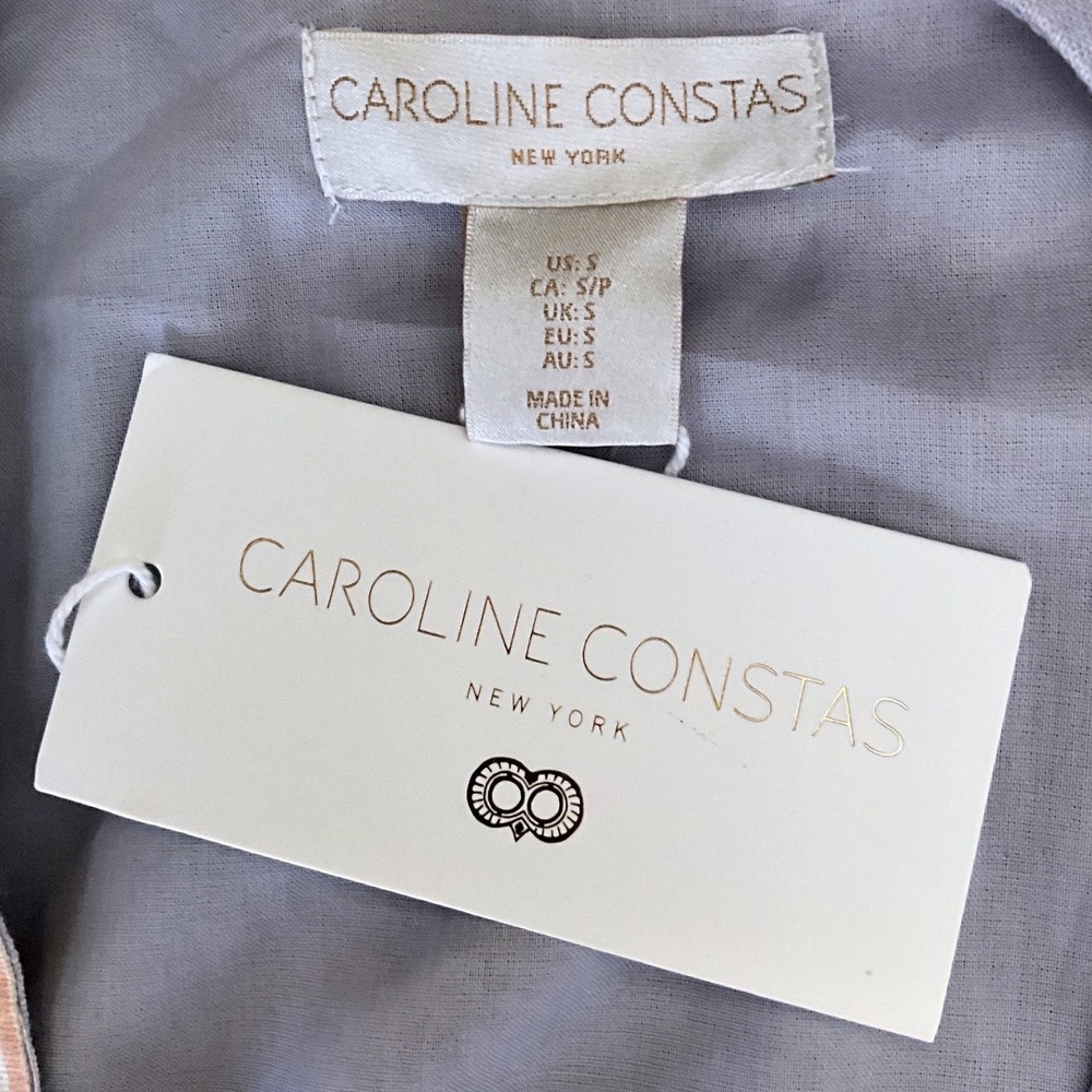 Caroline Constas Grecian Floral Linen Blend Maxi Dress Blue Boho Pokets S NWT - Picture 13 of 15